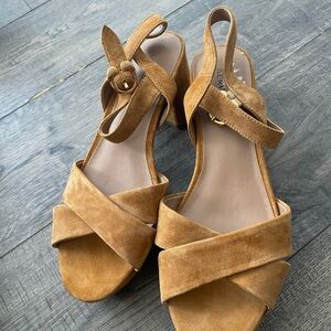 Platform Sandal in Tan Suede